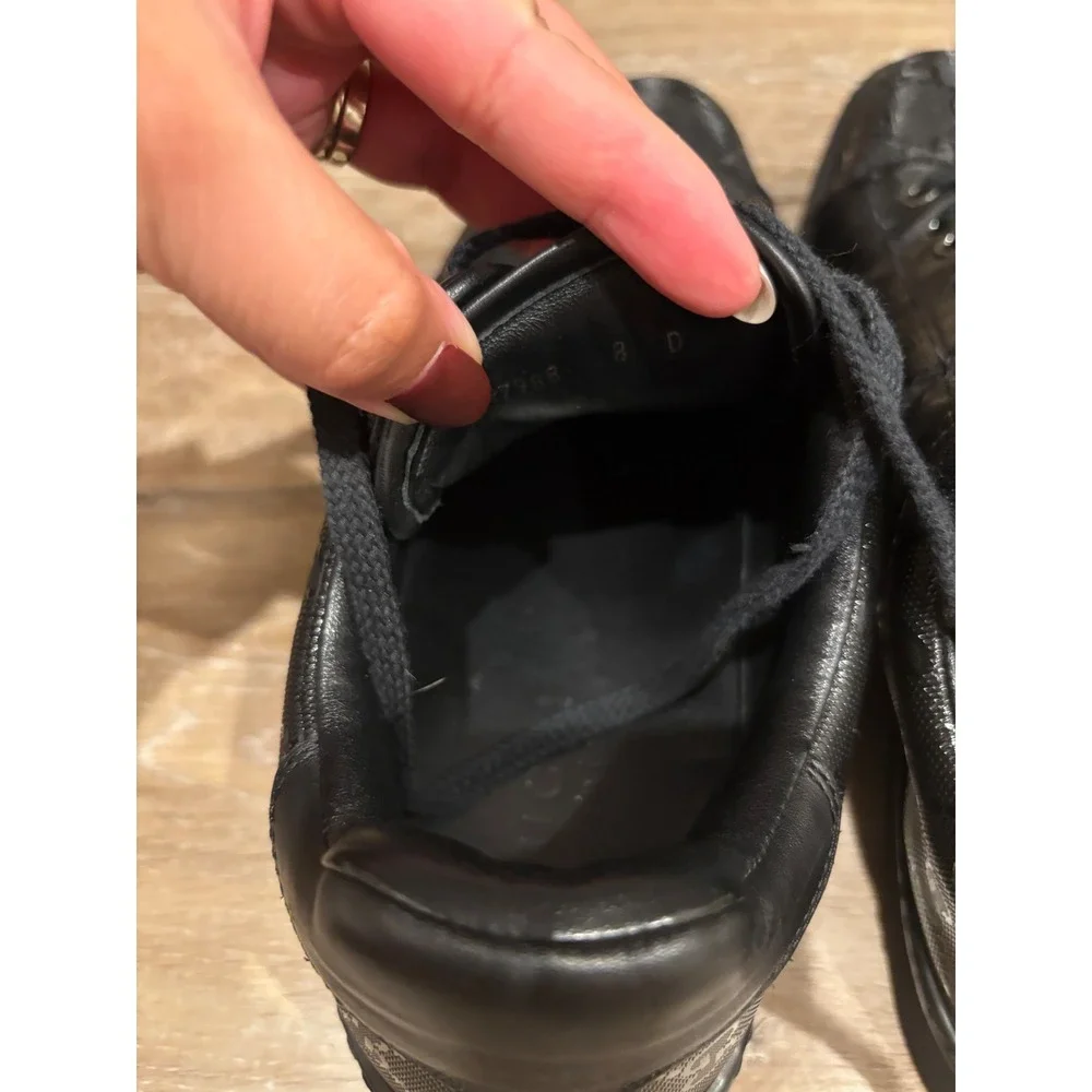 Gucci GG Embossed Leather Sneakers Low Top Lace Up Black Designer Shoes - Picture 7 of 14